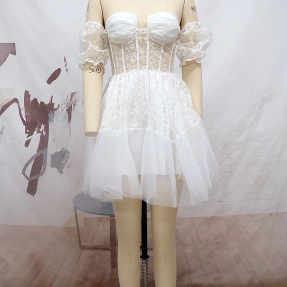 (Last 2) ❣️White boho mini lace wedding off shoulder dress - Picture 6 of 8